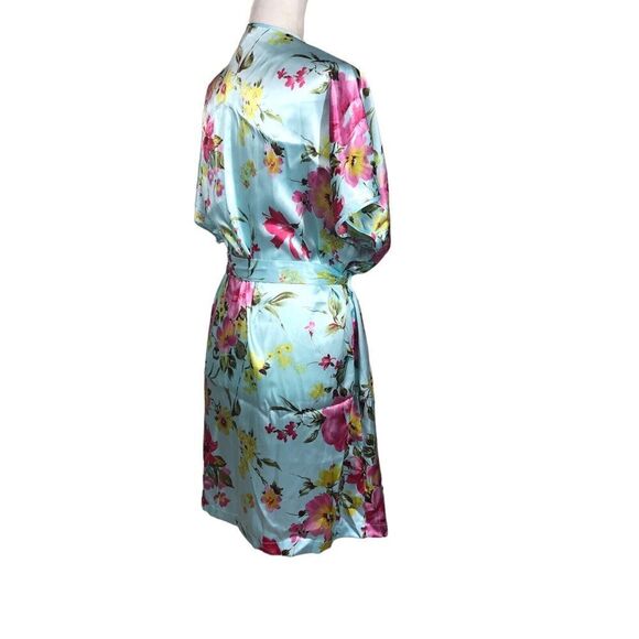 LA Intimates Robe Womens Size 1X Blue Pink Cottagecore Kimono Wrap Silky New - Picture 5 of 8